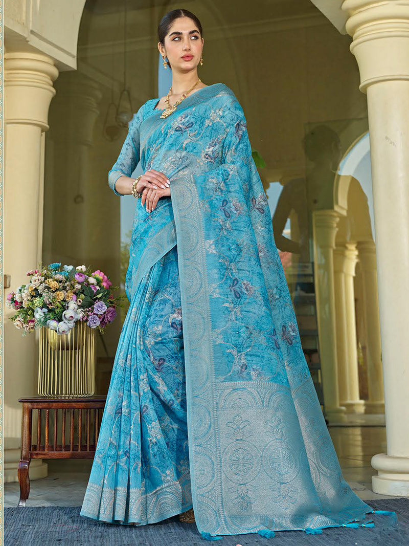 Light Blue Chanderi Silk Saree