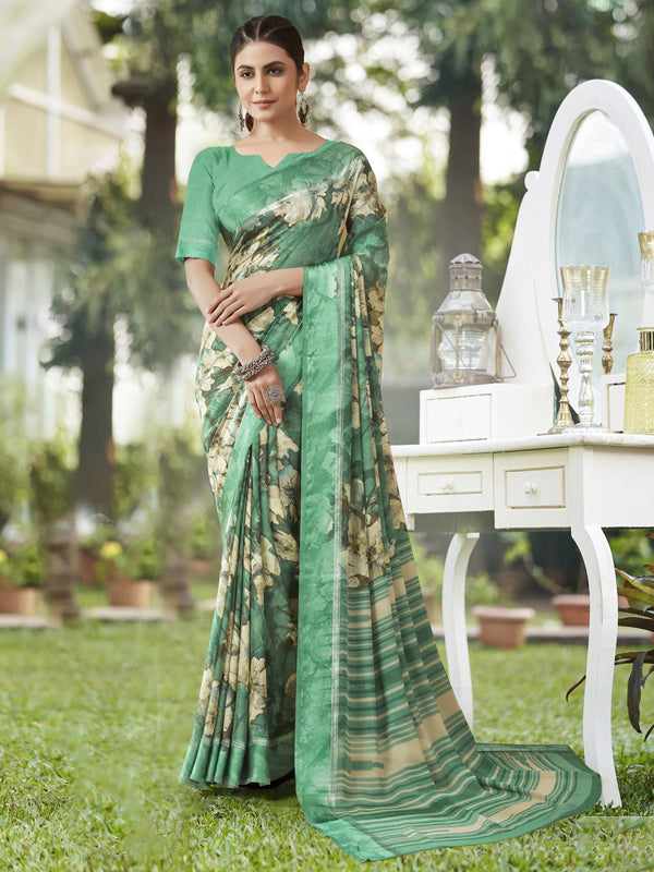 Sage Green Georgette saree