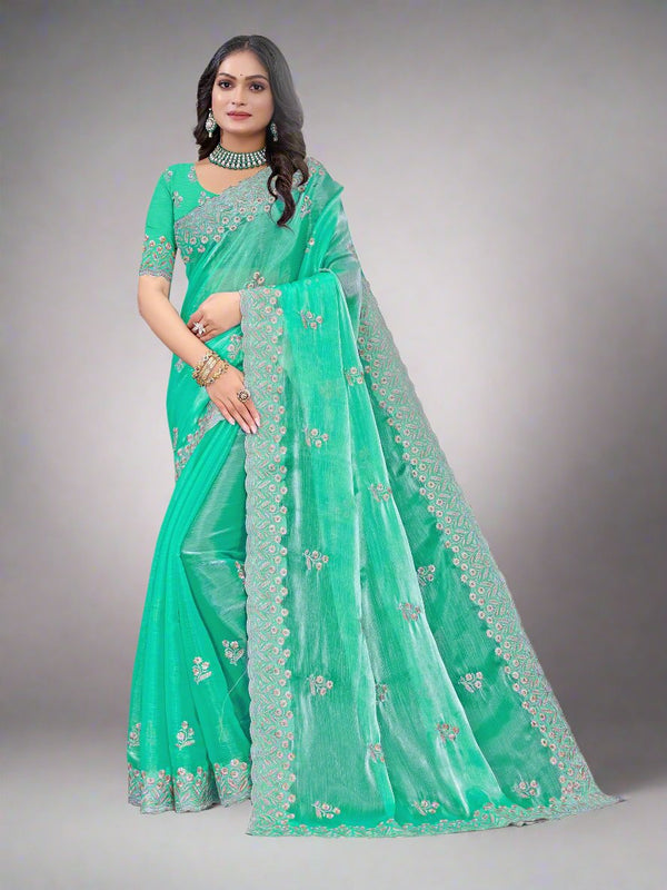 Sea Green  Shimmer Chiffon saree