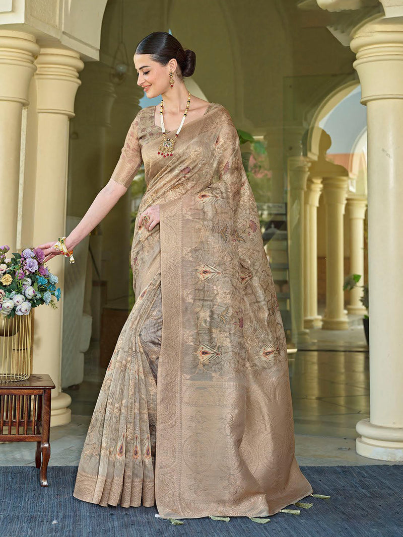 Light Brown Chanderi Silk Saree