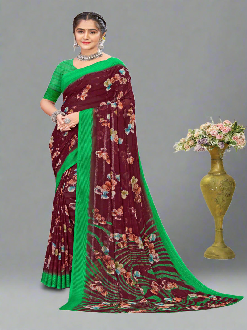 Bottle Green Georgette saree | BUY 1 GET 1 FREE