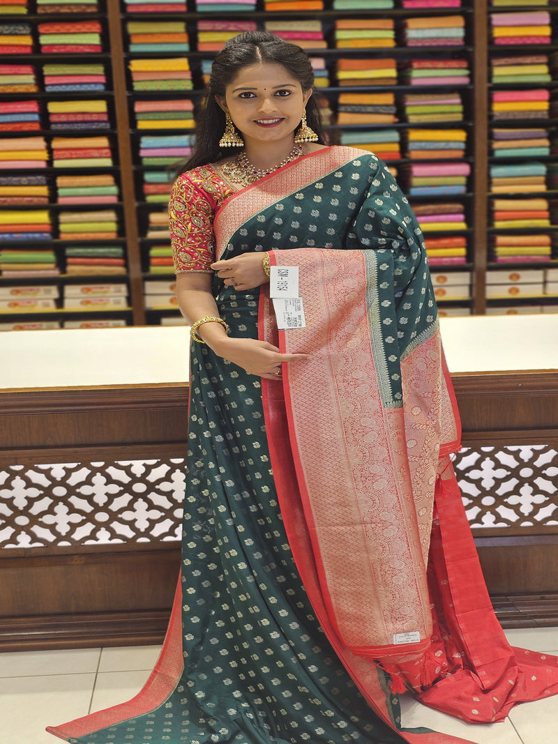 CSM-19154 | Bottle Green & Red Semi Kathan Silk  Saree