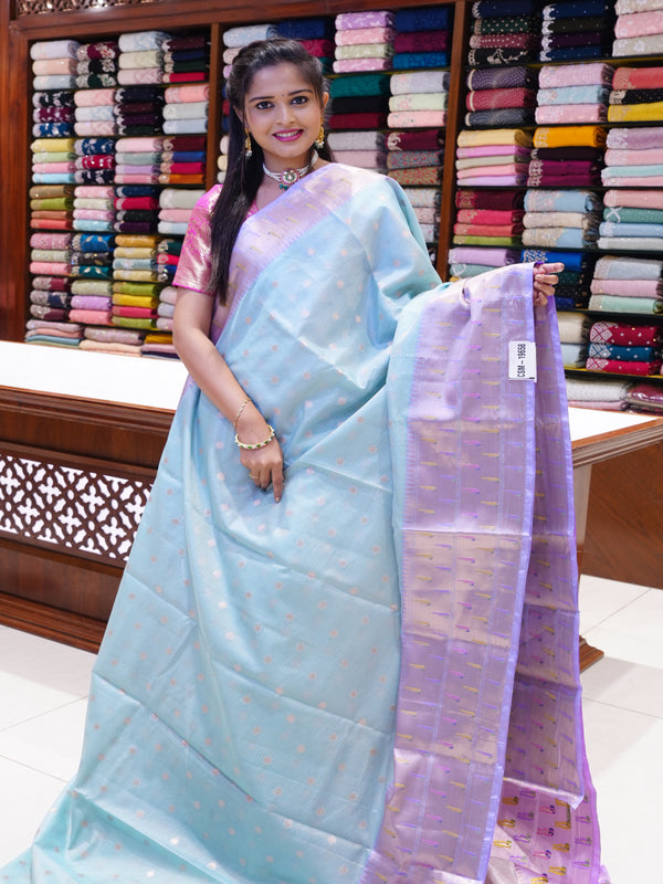 CSM-19658 | Sky Blue & Lavender Silk Kota Saree