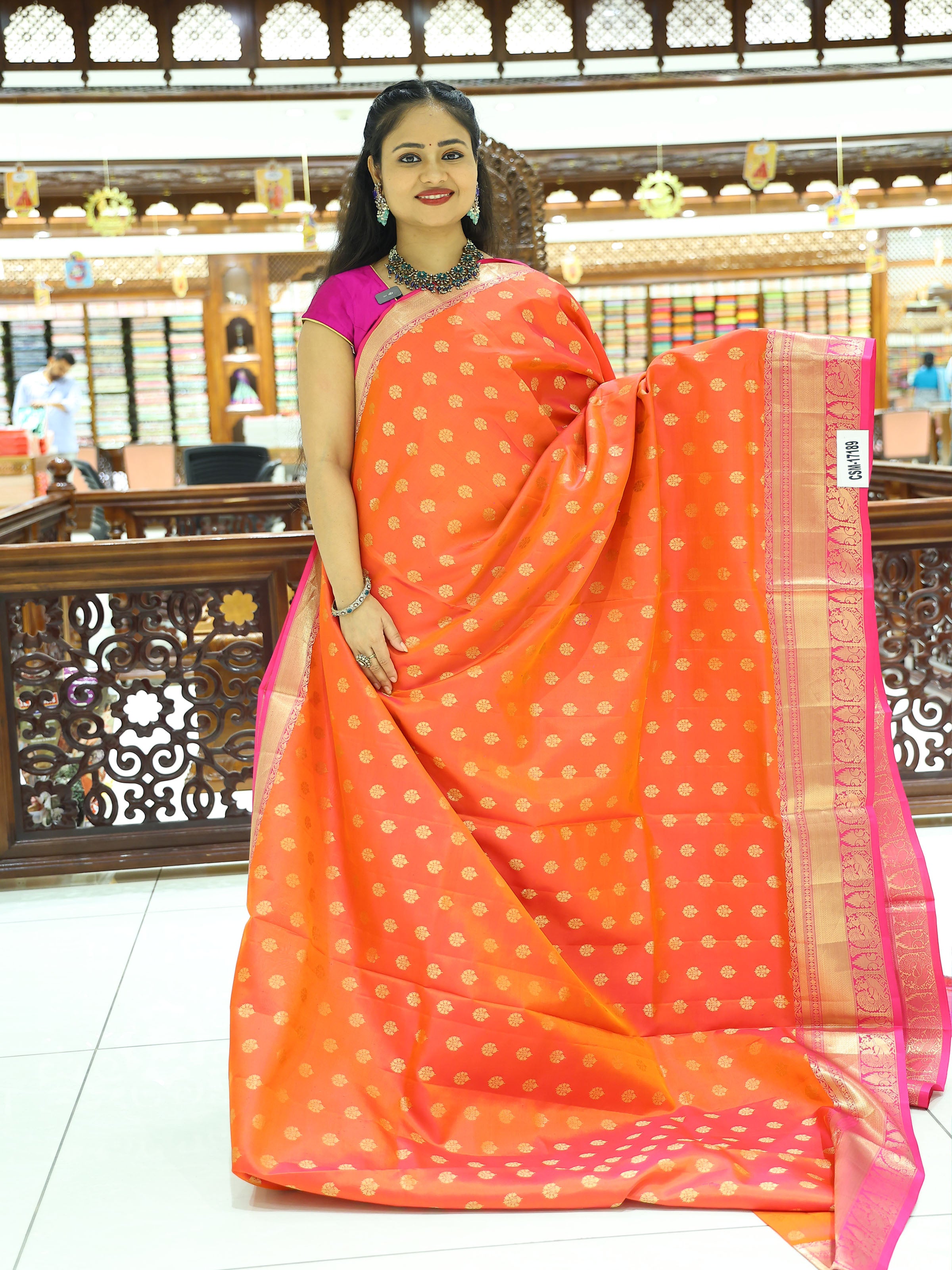 CSM-17189 | Tomato Pink & Pink Soft Silk Saree | The Chennai Shopping Mall