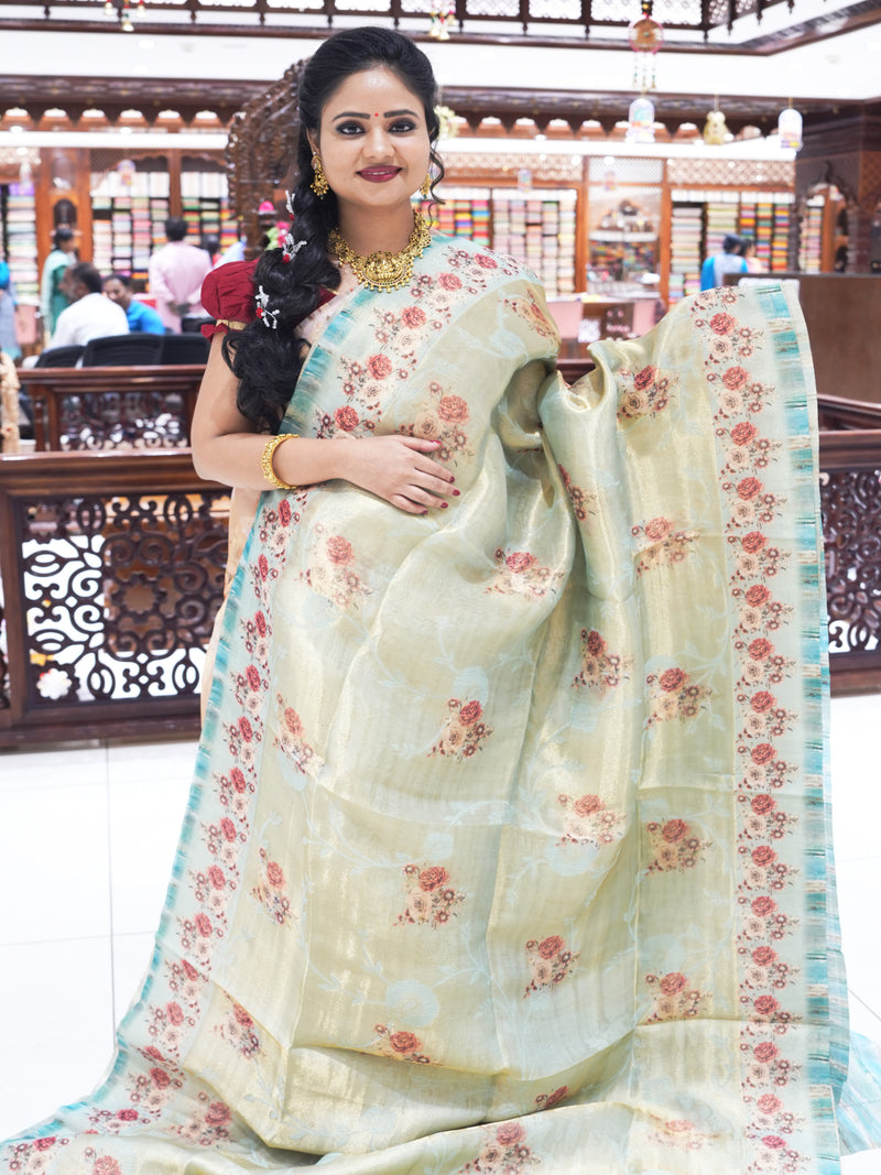 CSM-18479 | Pista Green Tussar Silk Saree