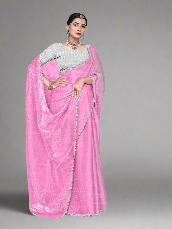 Baby Pink Shimmer Chiffon saree