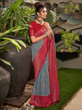 Red & Ink Blue Soft Raw Silk Saree