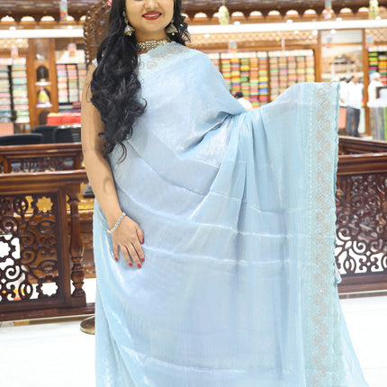 CSM-18220 | Light Blue Glass Tissue Saree