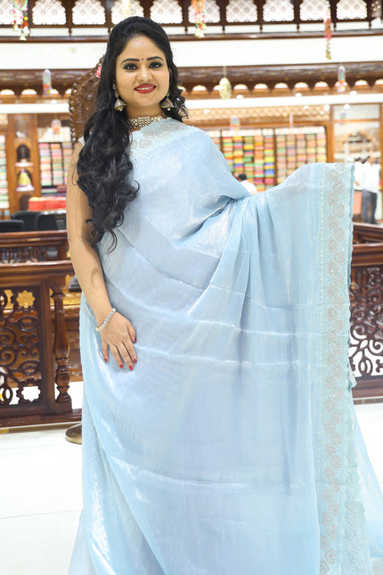 CSM-18220 | Light Blue Glass Tissue Saree