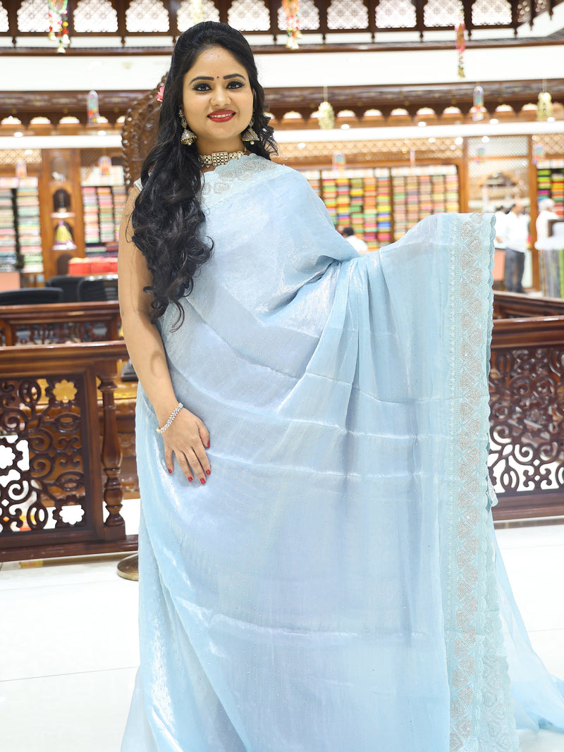 CSM-18220 | Light Blue Glass Tissue Saree