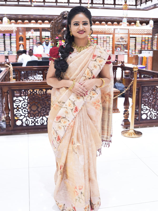 CSM-18480 | Peach Tussar Silk Saree