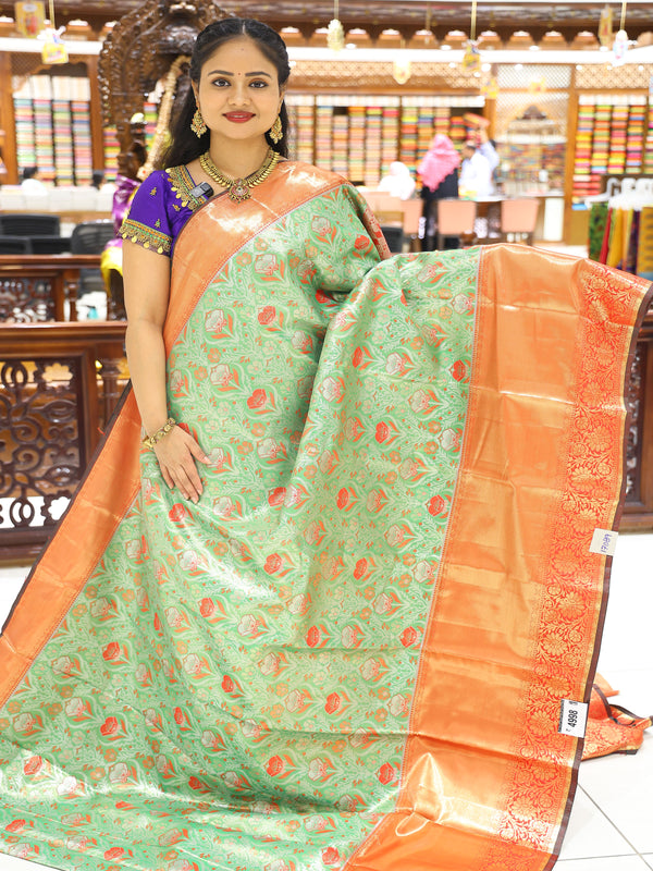 CSM-17089 | Light Green & Red Kanchi Pattu Saree