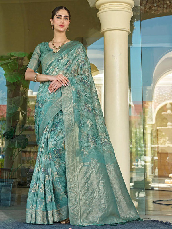 Sage Green Chanderi Silk Saree