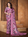 Light Lavender Satin Silk Saree