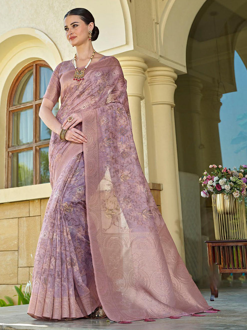 Light Onion Pink Chanderi Silk Saree