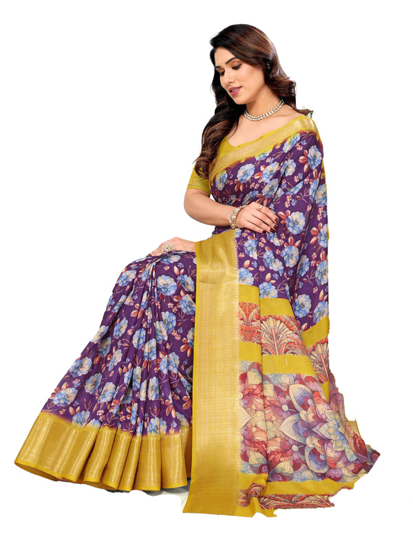 Violet & mustard Soft Silk saree | BUY 1 GET 1 FREE