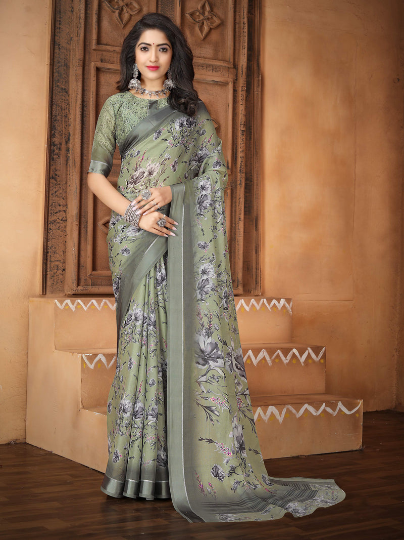 Light Lavender Satin Silk Saree