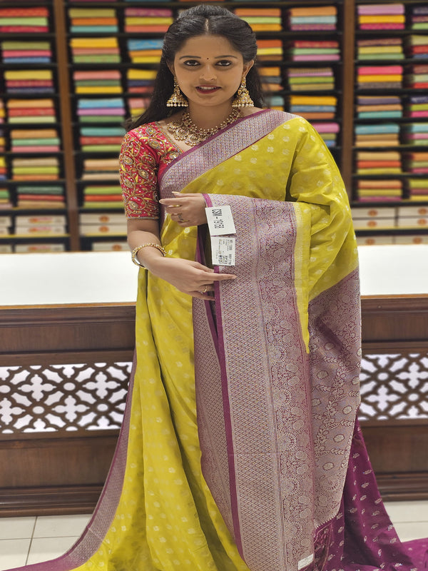 CSM-19158 | Mehandi Green & Wine  Semi Kathan Silk Saree