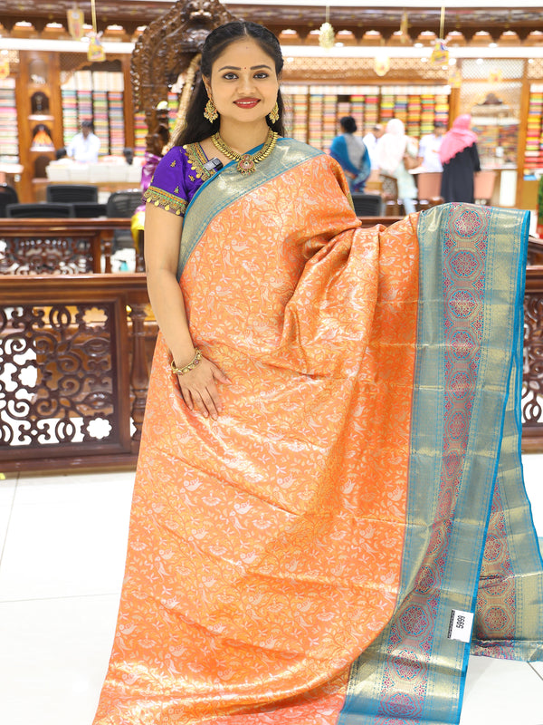 CSM-17088 | Orange & Turquoise Blue Kanchi Pattu Saree