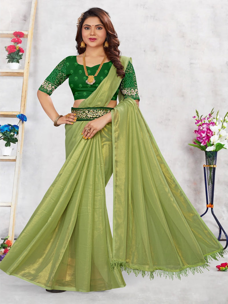 Lime Green Chiffon saree