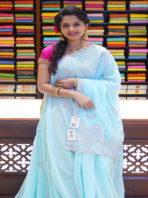 CSM-19237 | Sky Blue Chiffon Saree