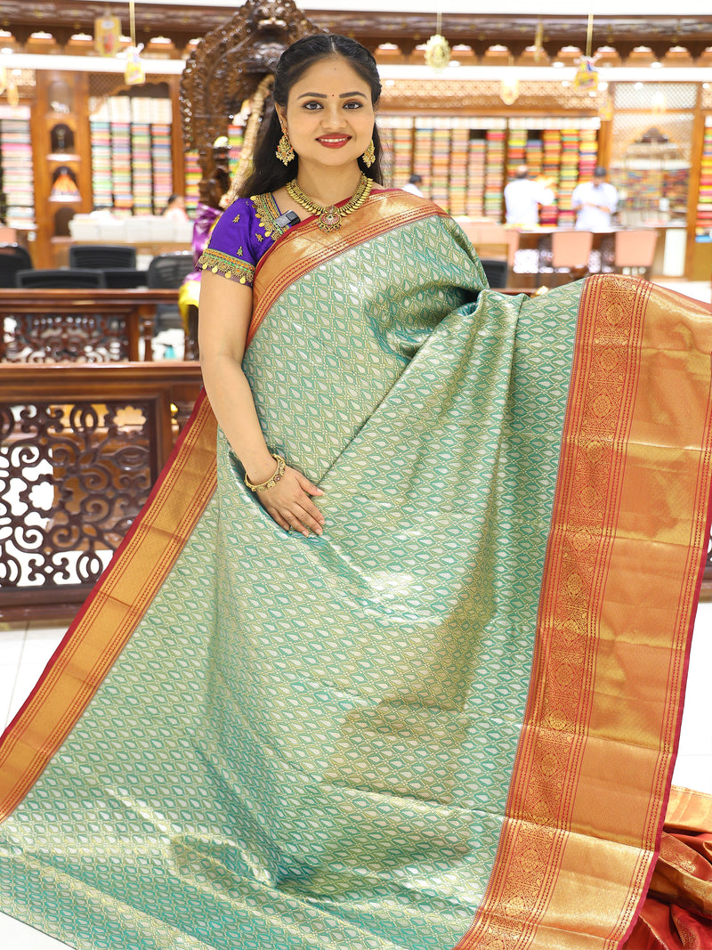 CSM-17087 | Sea Green & Red Kanchi Pattu Saree