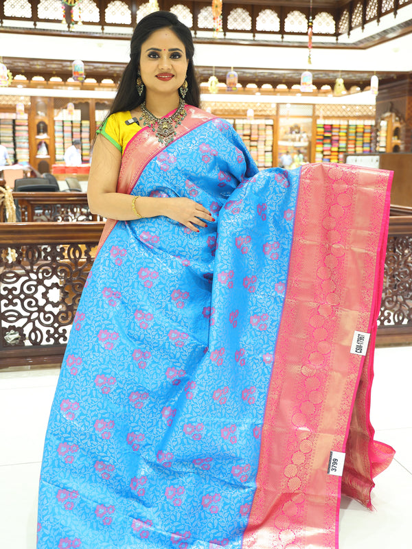 CSM-17967 | Tiffany Blue & Rani Pink Kanchi Vastrakala Pattu Saree