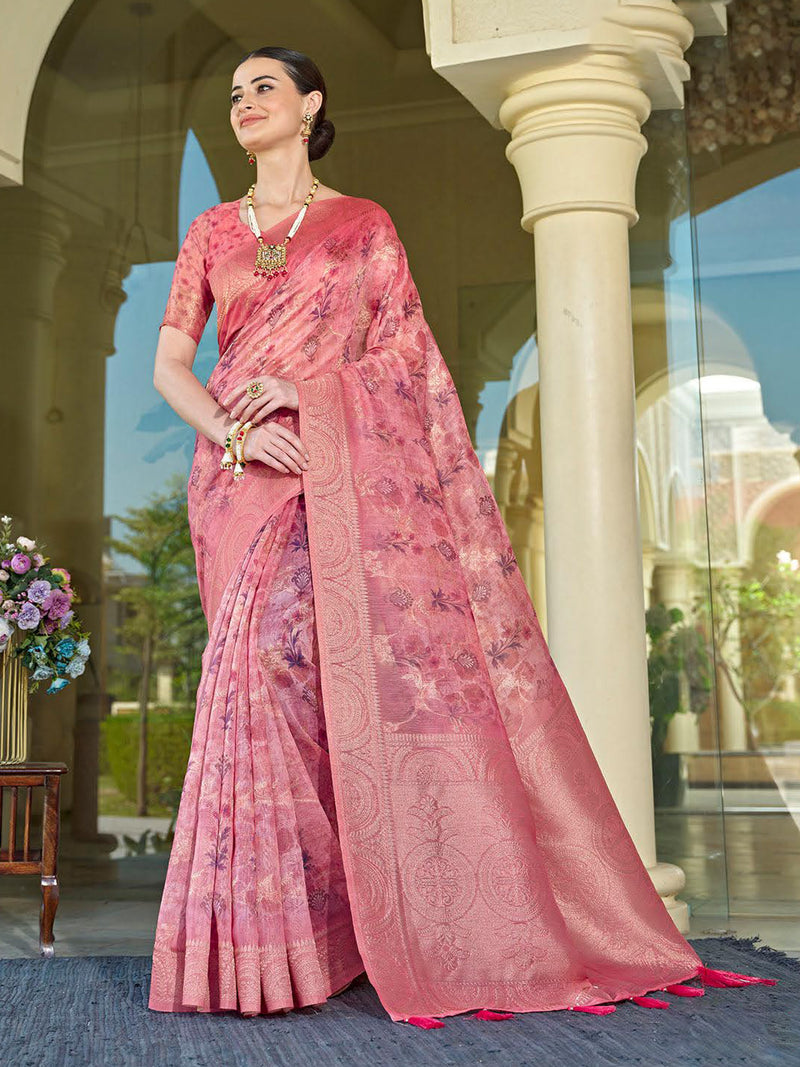 Coral Chanderi Silk Saree