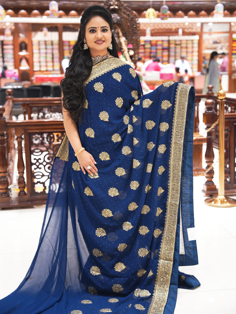 CSM-17987 | Peacock Blue Georgette Saree With