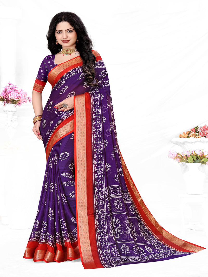 Grey & Rani Pink Georgette Saree