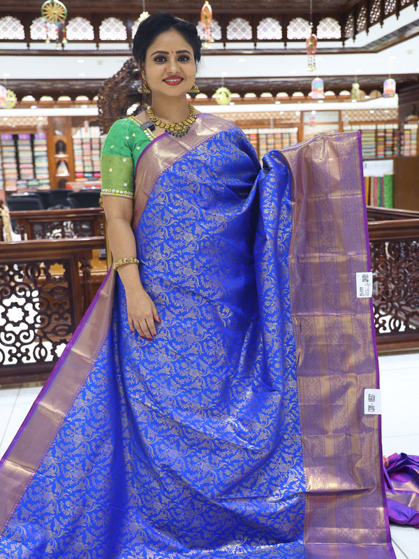 CSM-18537 | Tiffany Blue & Purple Kanchi Kalakshetra Pattu  Saree