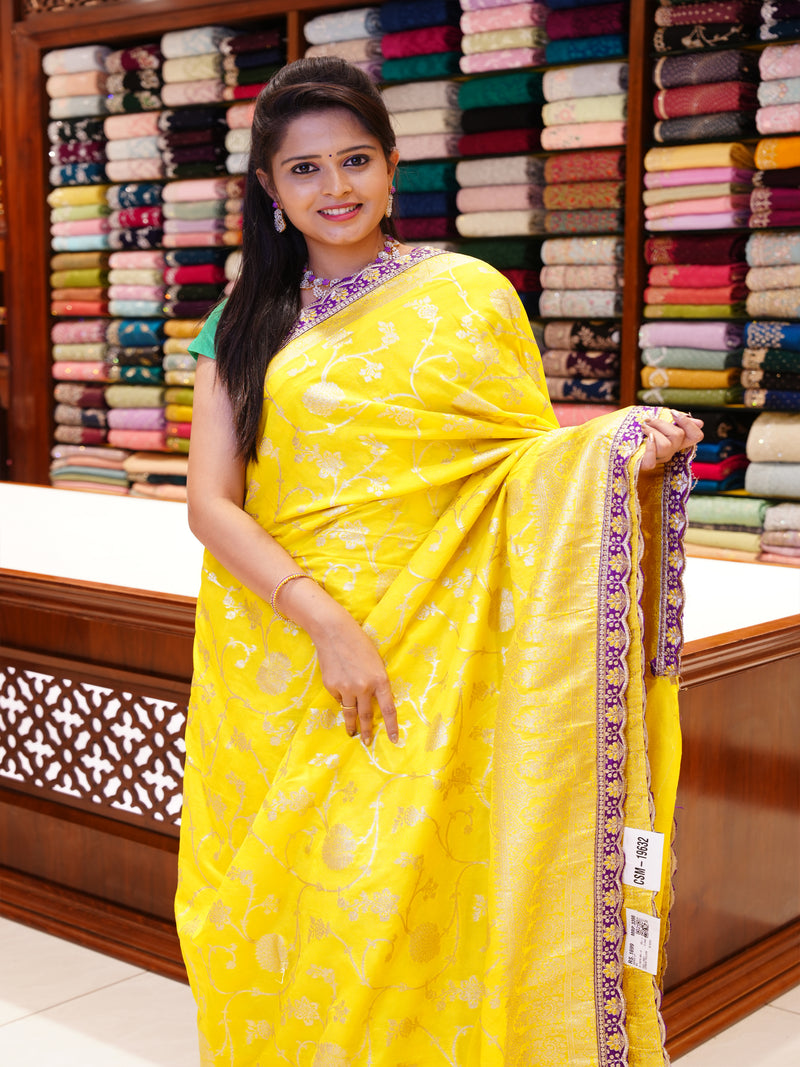 CSM-19632 | Lemon Yellow Viscose Georgette Saree