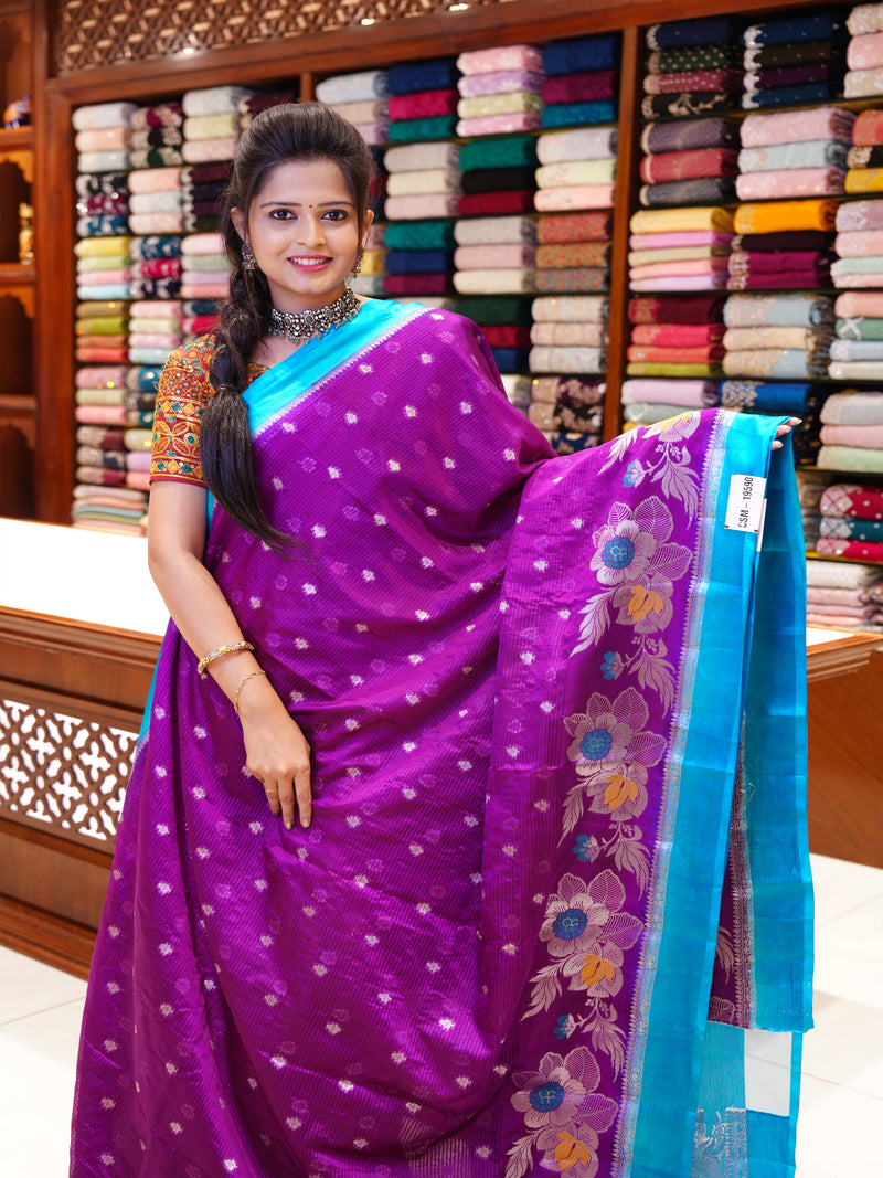 CSM-19590 | Purple & Tiffany Blue Chiniya Silk Saree