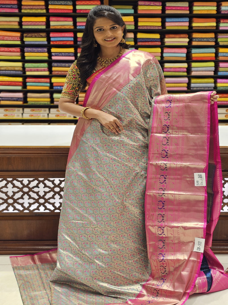 CSM-19128 | Sage Green & Rani Pink Kanchi Padiya Pattu Saree