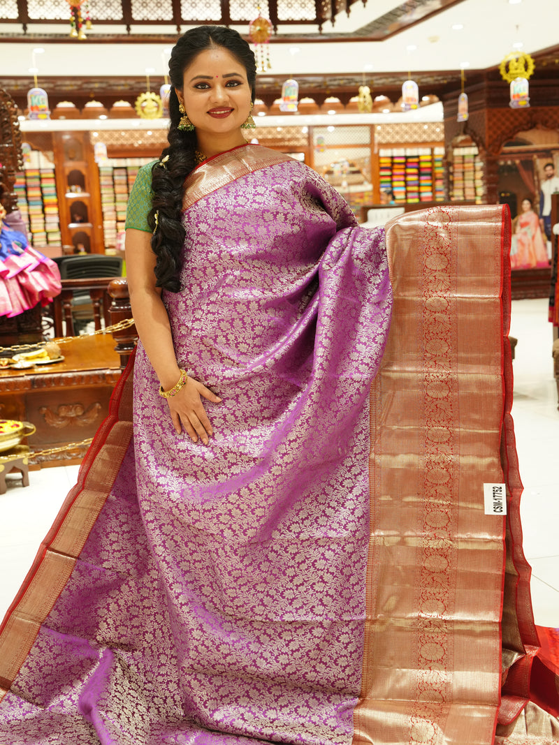 CSM-17752 | Lavender & Red  Pure Kanchi Padiya Pattu Saree