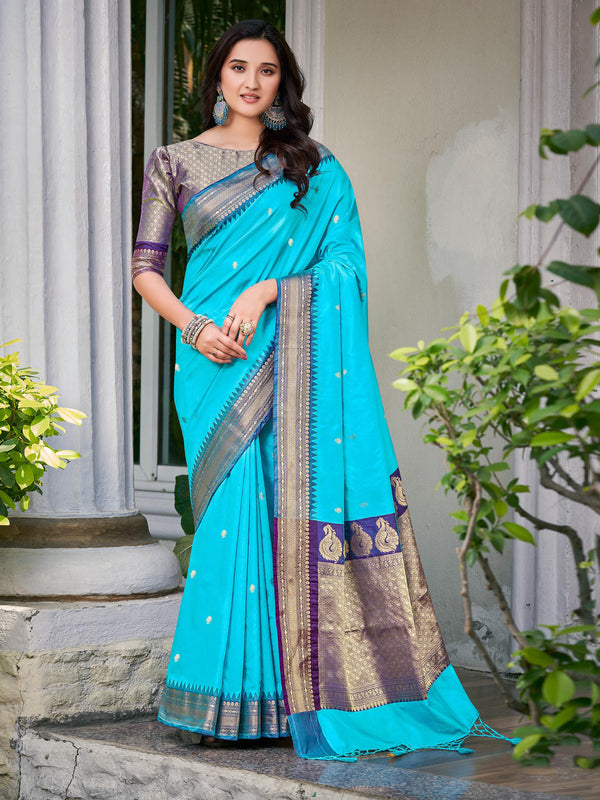 Tiffany Blue & Navy Soft Silk Saree