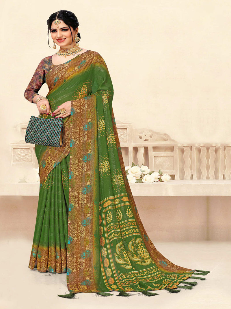 Rama Green  Chiffon Saree | BUY 1 GET 1 FREE