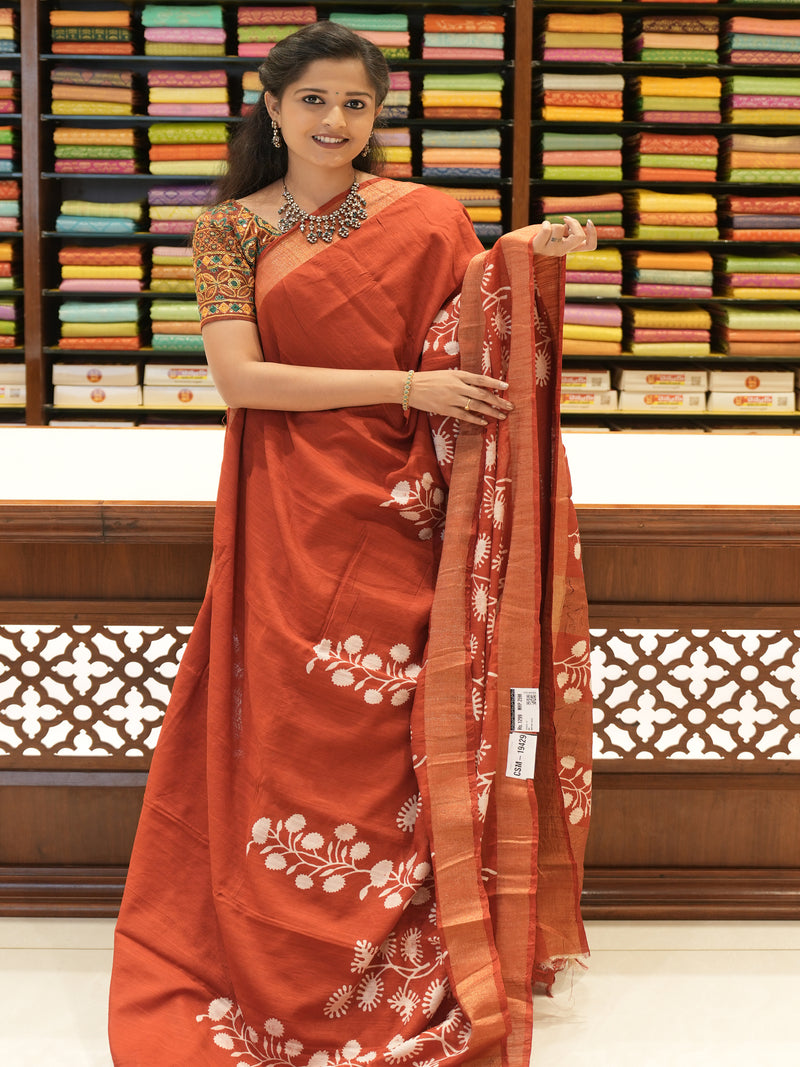 CSM-19429 |red Linen Saree