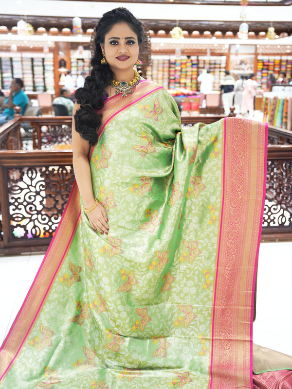 CSM-18361 | Light Green & Pink Banaras Tissue Saree