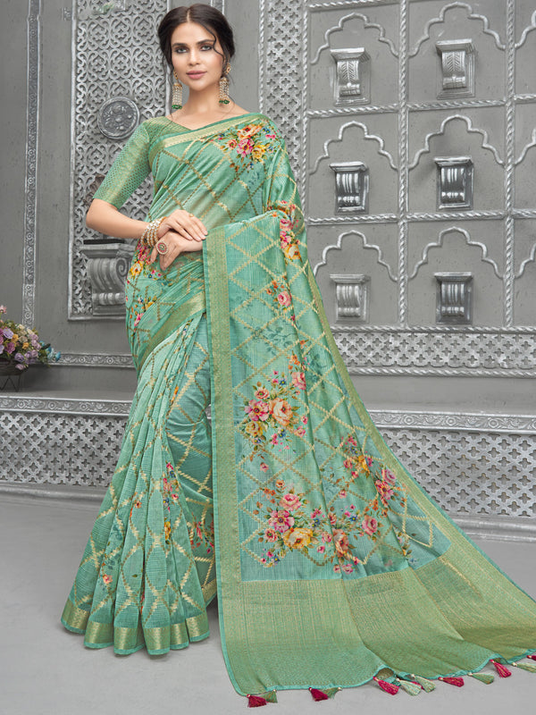 Sea Green  Chanderi Silk Saree