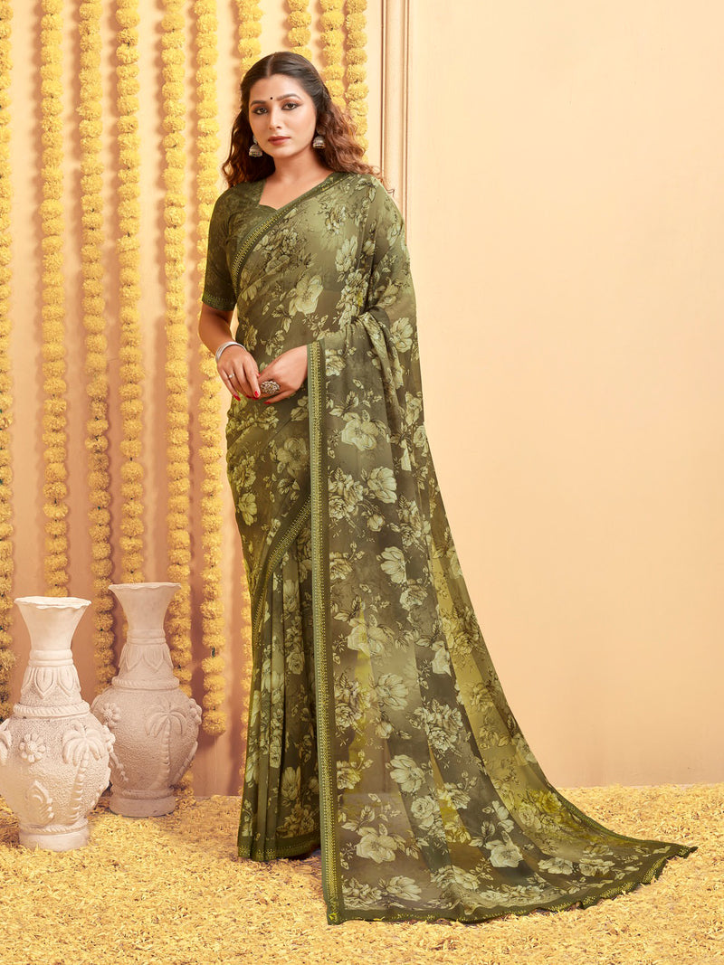 Olive  Georgette saree