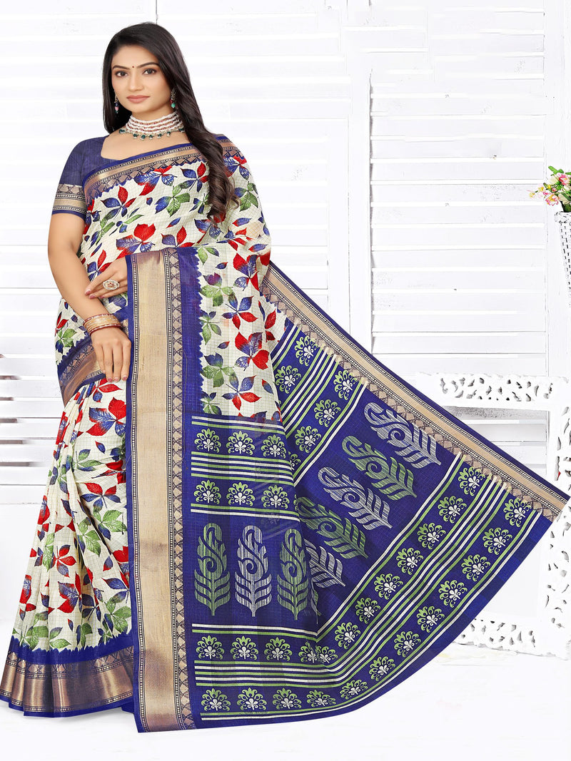 White & Coffee Brown Jute Silk  saree | BUY 1 GET 1 FREE