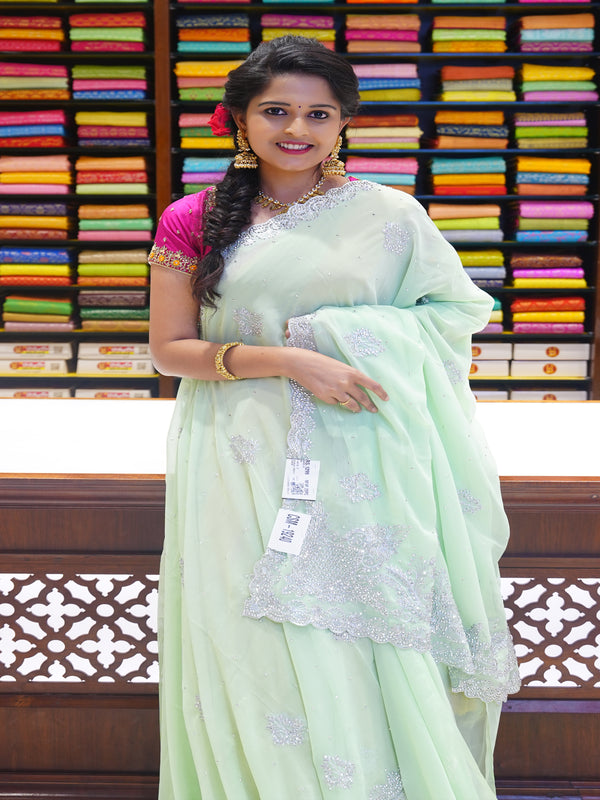 CSM-19240 | Green Chiffon Saree