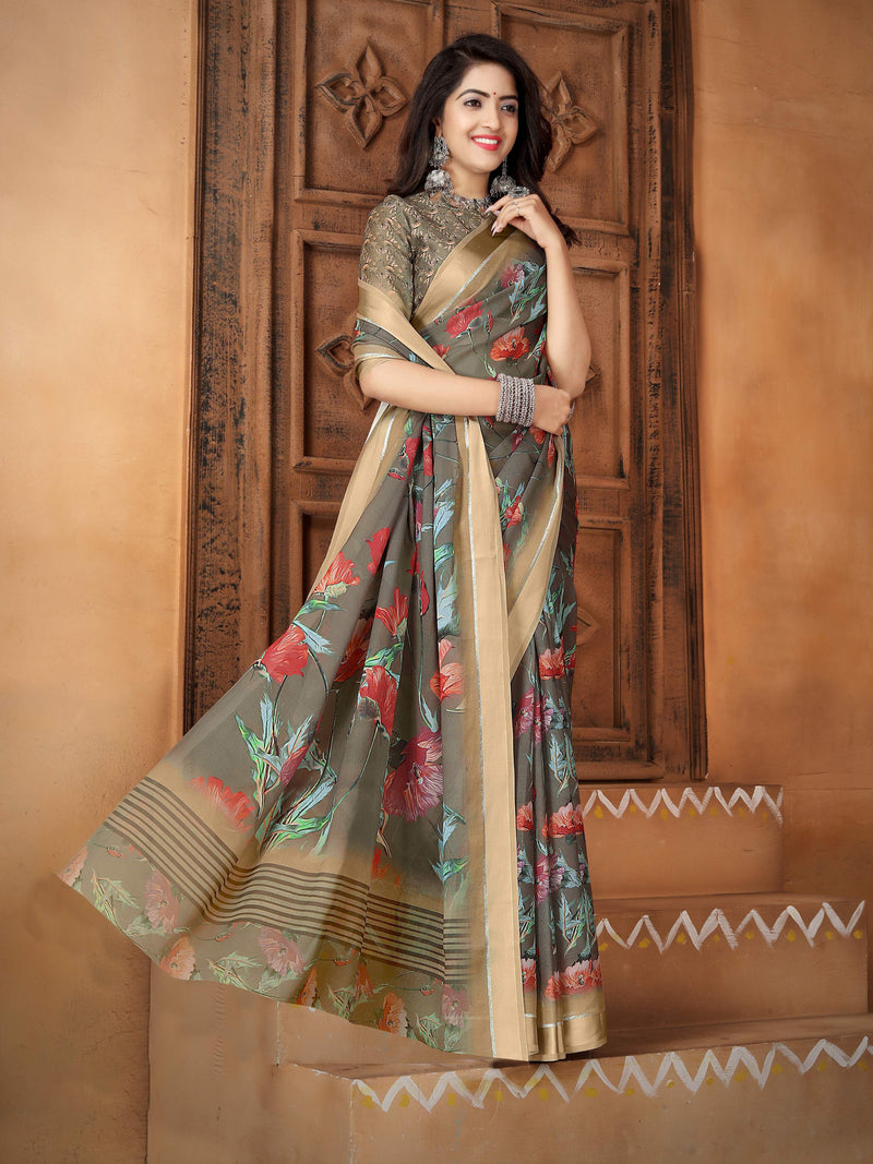 Light Lavender Satin Silk Saree