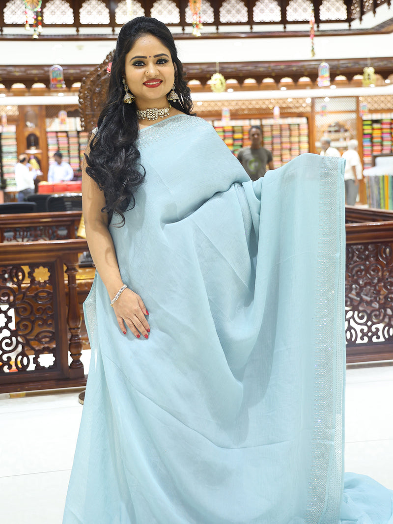 CSM-18215 | Light Blue JImmy Choo Crepe Silk Saree