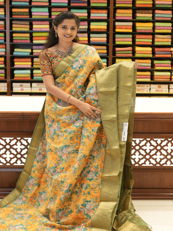 CSM-19426 |Yellow  Printed Silk Saree