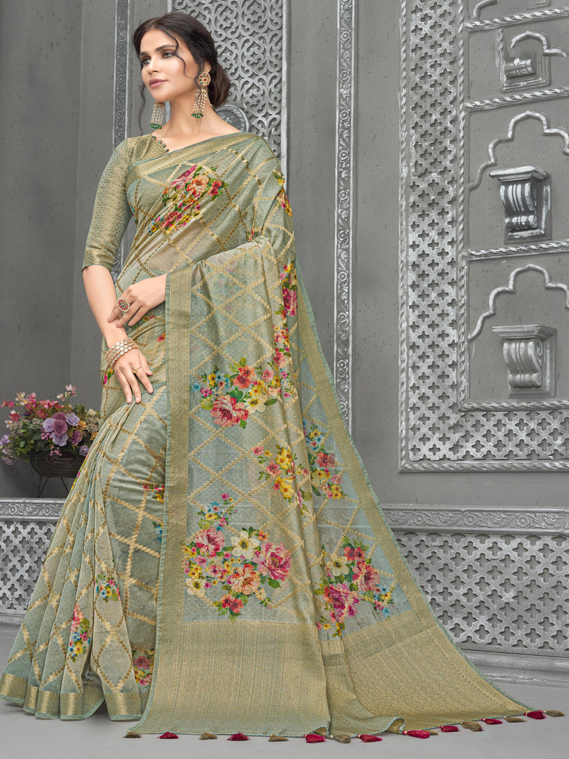 Light Grey  Chanderi Silk Saree