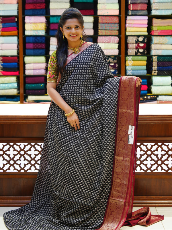 CSM-19719 | Black & Maroon Chiffon Saree