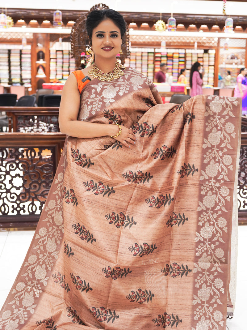 CSM-18043 | Tan & Coffee Brown Bhagalpuri Saree