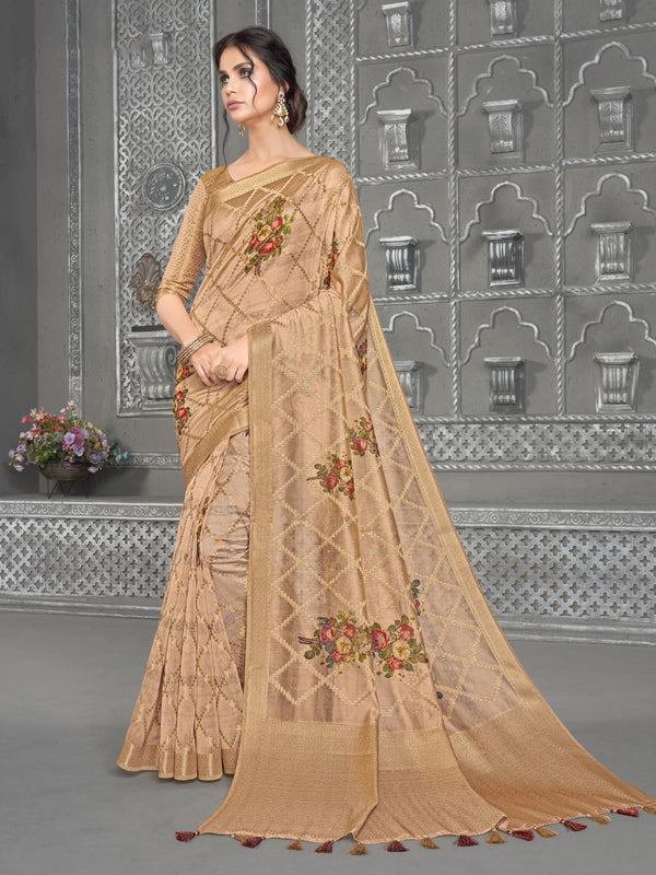 Light Peach  Chanderi Silk Saree